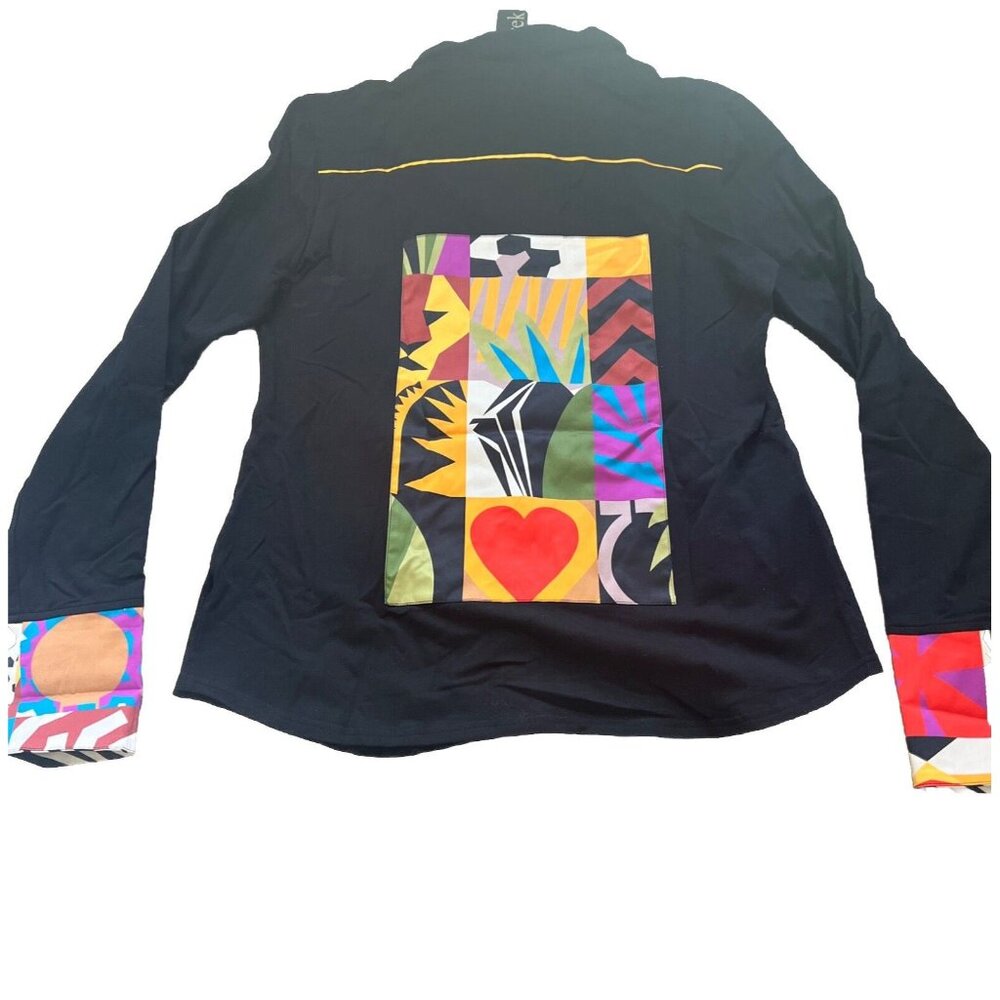 Berek Animal Collage Patched Women Button Shirt Retail Price $155 Black - Picture 8 of 8